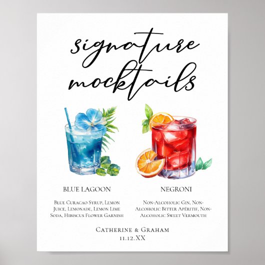 Non-Alcoholic Blue Lagoon Negroni Mocktail Menu ポスター (正面)