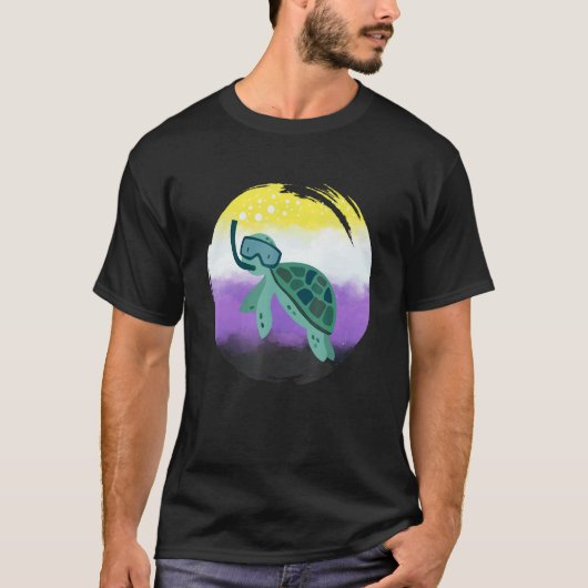 Non Binary Flag Turtle Sunglasses   LGBT Nonbinary Tシャツ (正面)