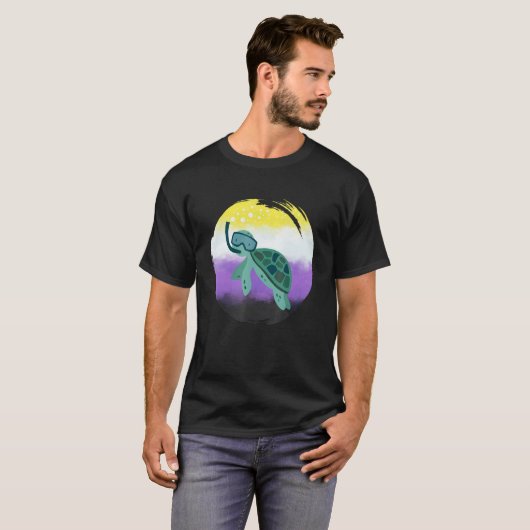 Non Binary Flag Turtle Sunglasses   LGBT Nonbinary Tシャツ (正面フル)