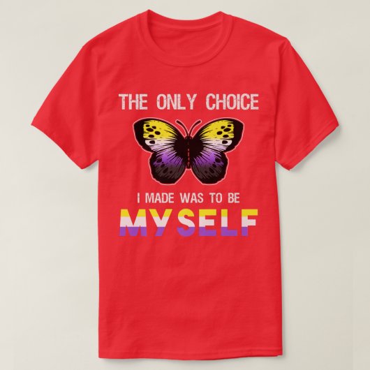 Non Binary Pride Butterfly Funny LGBT Nonbinary Fl Tシャツ (デザイン正面)