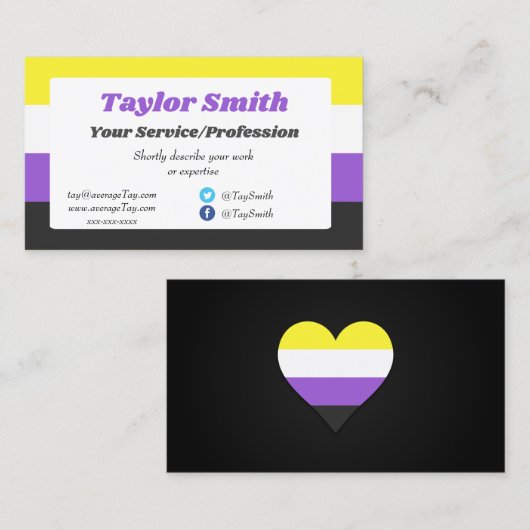 Non-binary Pride flag / heart Business Card 名刺 (正面/裏面)