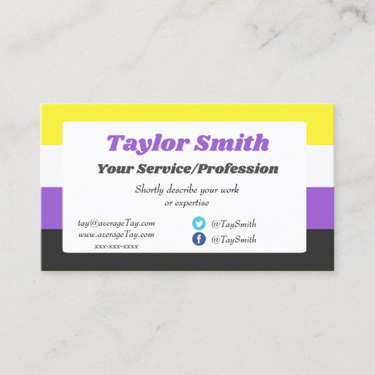 Non-binary Pride flag / heart Business Card 名刺 (正面)