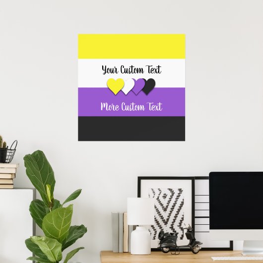 Non-binary pride flag with hearts poster ポスター (ホームオフィス)