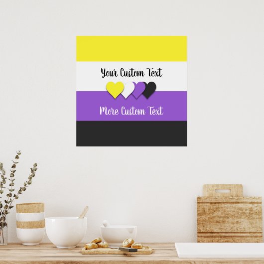 Non-binary pride flag with hearts poster ポスター (キッチン)