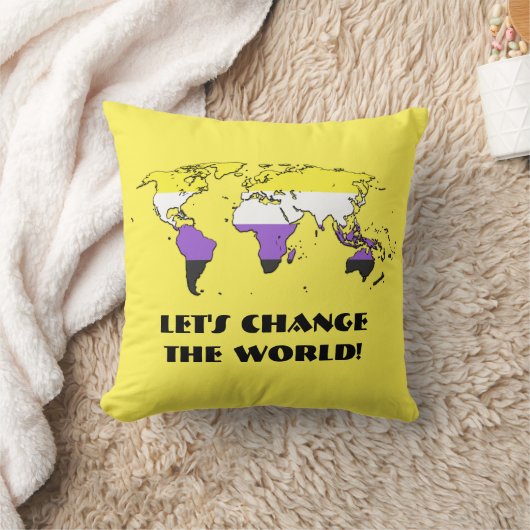Non-Binary  Pride Map of The World Throw Pillow クッション (ブランケット)