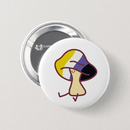 Non-Binary Pride Mushroom Pin  缶バッジ (正面&裏面)