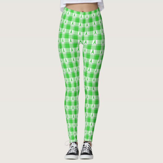 Non-Hodgkin's Lymphoma Awareness Plaid Green レギンス (正面)
