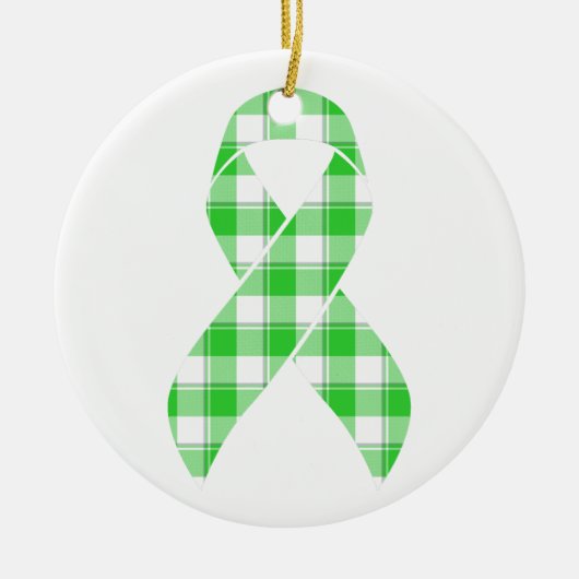 Non-Hodgkin's Lymphoma Plaid Green Ribbon セラミックオーナメント (正面)