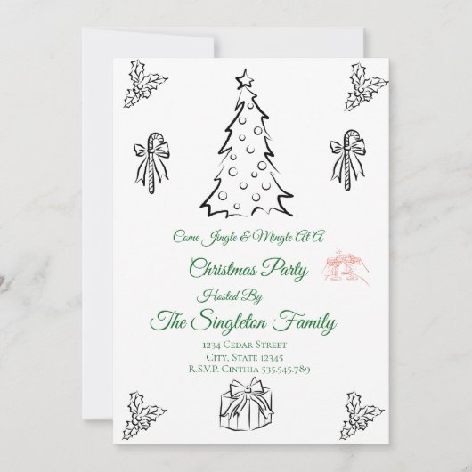 Non photo whimsical christmas invitation 招待状 (正面)