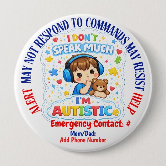 Non Verbal Autism alert pin badge  缶バッジ (正面)