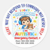 Non Verbal Im Autistic Awareness stickers ラウンドシール (正面)