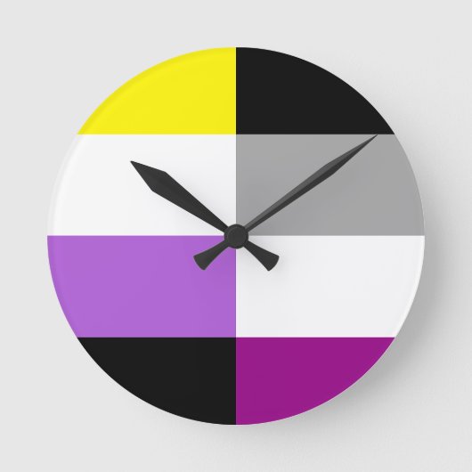 Nonbinary Asexual Dual Pride Flag ラウンド壁時計 (正面)