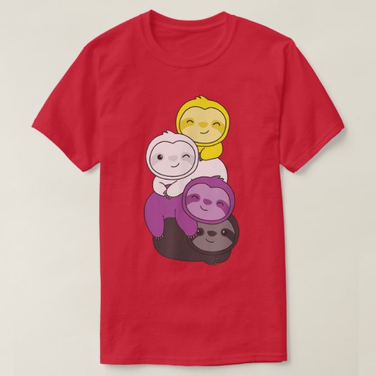 Nonbinary Flag Pile Pride LGBTQ sloths cute Nonbin Tシャツ (デザイン正面)