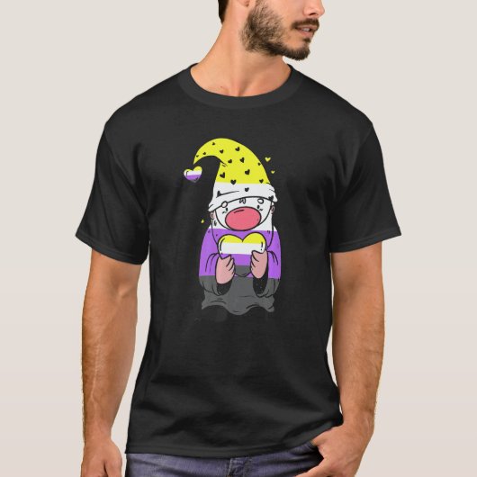 Nonbinary Gnome Heart Nonbinary Flag LGBT Nonbinar Tシャツ (正面)