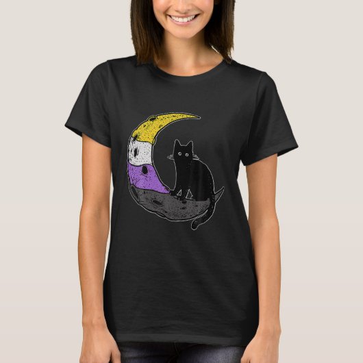 Nonbinary Moon Space Cat Lgbt Pride Tシャツ (正面)
