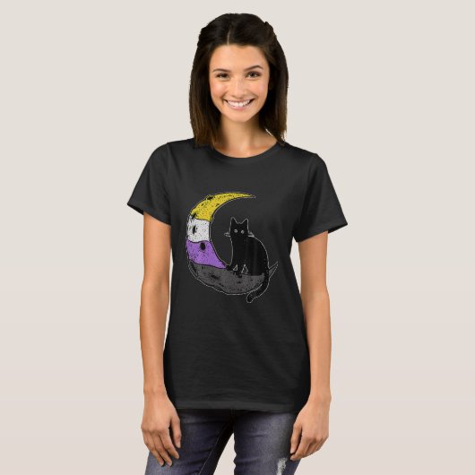 Nonbinary Moon Space Cat Lgbt Pride Tシャツ (正面フル)