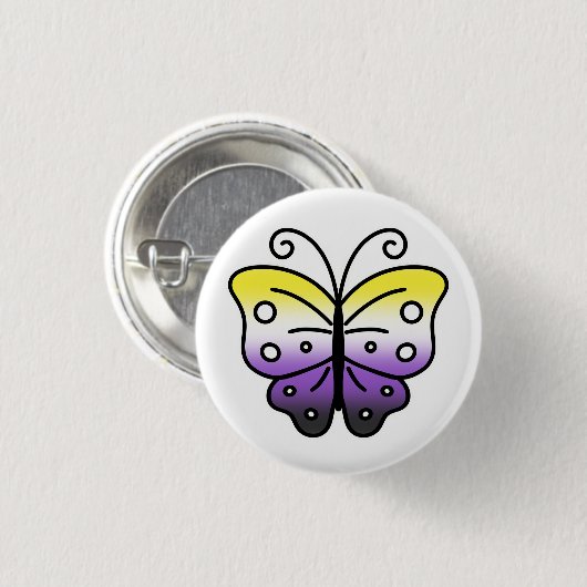 Nonbinary Pride Butterfly Pin Badge 缶バッジ (正面&裏面)