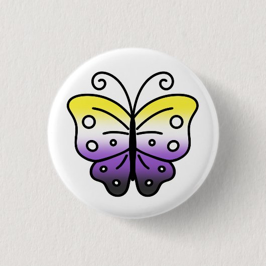 Nonbinary Pride Butterfly Pin Badge 缶バッジ (正面)