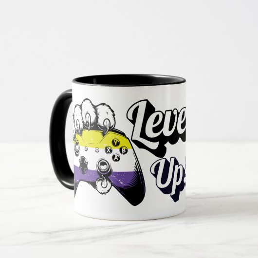 Nonbinary Pride Level Up Tiger Paw Controller Mug マグカップ (正面左)