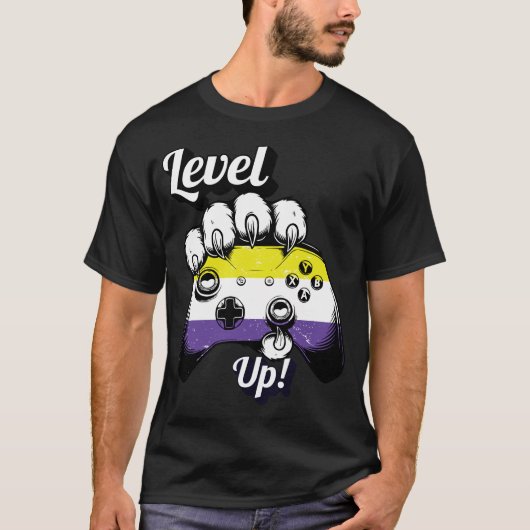 Nonbinary Pride Level Up Tiger Paw Controller Tee Tシャツ (正面)