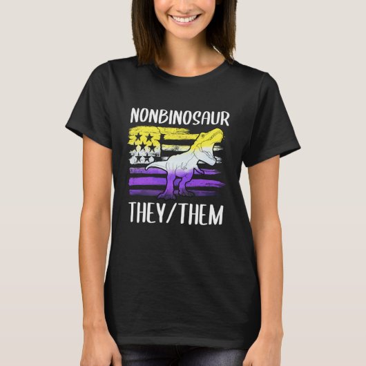 Nonbinosaur They Them Non Binary Pronouns Dinosaur Tシャツ (正面)
