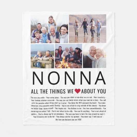 Nonnaフォトコラージュ私たちはあなたについて愛するものリスト フリースブランケット (正面)