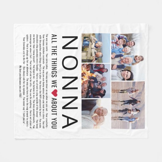 Nonnaフォトコラージュ私たちはあなたについて愛するものリスト フリースブランケット (正面(横))