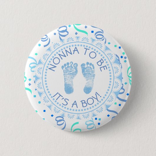 Nonna to be Blue & White Baby Showerボタン 缶バッジ (正面)