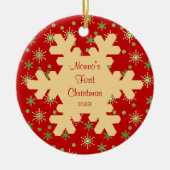 Nonnoの初めてのクリスマスの赤い雪片のオーナメント セラミックオーナメント (正面)