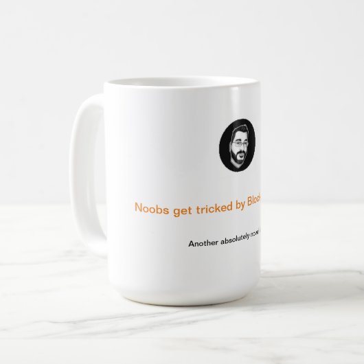 NoobsはBlockchain誇大広告に騙される コーヒーマグカップ (正面左)