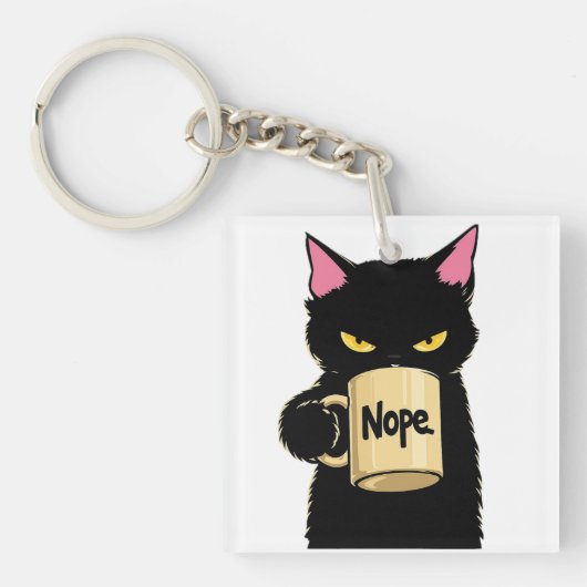 Nope Cat Coffee Mug – Funny Black Cat Attitude  キーホルダー (正面)
