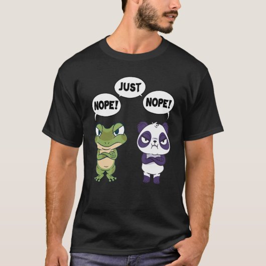 Nope Just Nope - No おもしろい Statement Frog and Panda Tシャツ (正面)
