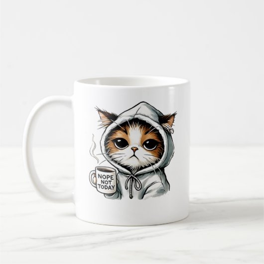 Nope Not Today Cat, Cat, おもしろいCoffee Lover, Grump コーヒーマグカップ (左)