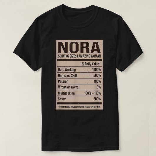 Nora Nutrition Facts Name Nickname Alias Title Fri Tシャツ (デザイン正面)