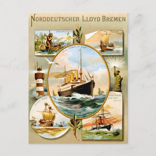 Norddeutscher Lloyd Bremen Vintage旅行ポスター ポストカード (正面)