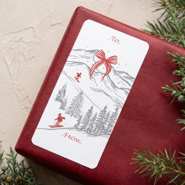 Nordic Alpine Mountain Red Bow Christmas To From ラベル