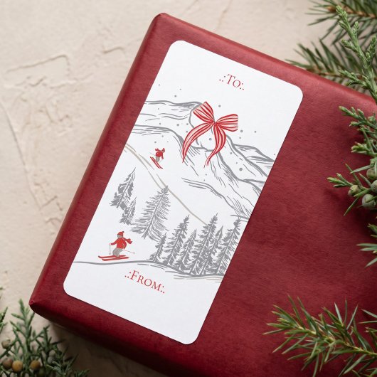 Nordic Alpine Mountain Red Bow Christmas To From ラベル