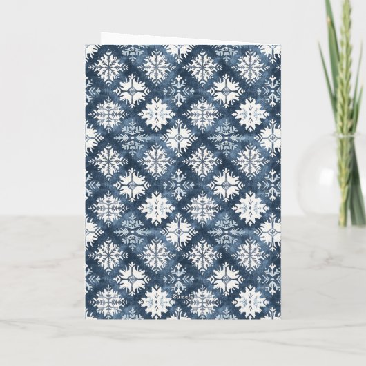 Nordic Blue White Deer Christmas カード (裏面)