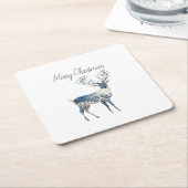 Nordic Blue White Deer Christmas スクエアペーパーコースター (アングル)