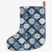 Nordic Blue White Deer Christmas ラージクリスマスストッキング (裏面)