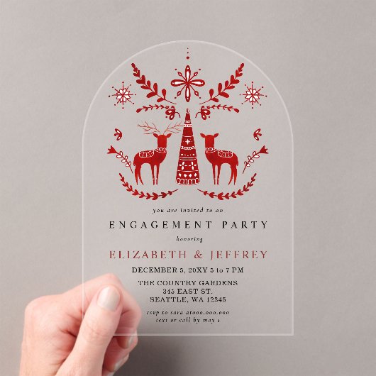 Nordic Buck and Doe Christmas Engagement Party アクリル招待状 (インサイチュ (ポータブル))
