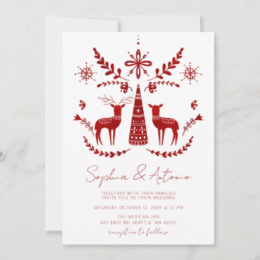 Nordic Buck and Doe Woodland Winter Wedding 招待状 (正面)