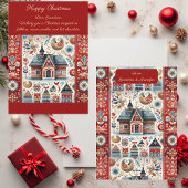 Nordic Christmas Cottage Scandinavian Village Red シーズンカード