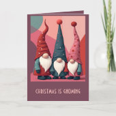 Nordic Christmas Gnomes Retro Modern Kitschmas カード (正面)