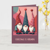 Nordic Christmas Gnomes Retro Modern Kitschmas カード (黄色い花)