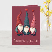 Nordic Christmas Gnomes Retro Modern Kitschmas Cut カード (黄色い花)