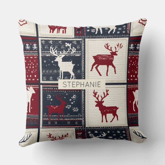 Nordic Christmas Patchwork | Knitted Reindeer クッション (裏面)