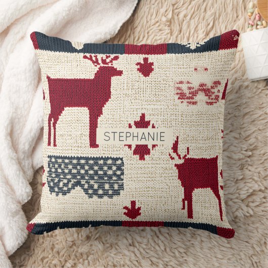 Nordic Christmas Patchwork | Knitted Reindeer (2) クッション (ブランケット)