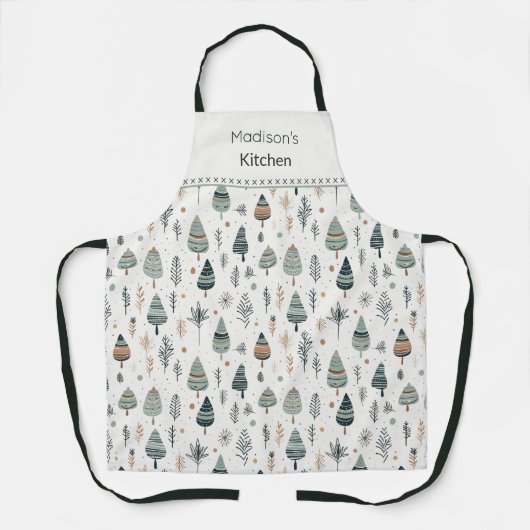 Nordic Christmas Trees Personalized エプロン (正面)