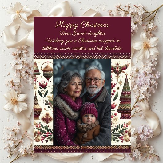 Nordic Christmas Village Cute Grand-Daughter Photo シーズンカード